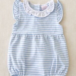 Striped Baby Romper with Ruffled Collar